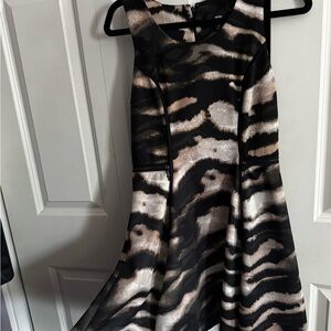 Moschino Black and Tan Patterned Mini Dress